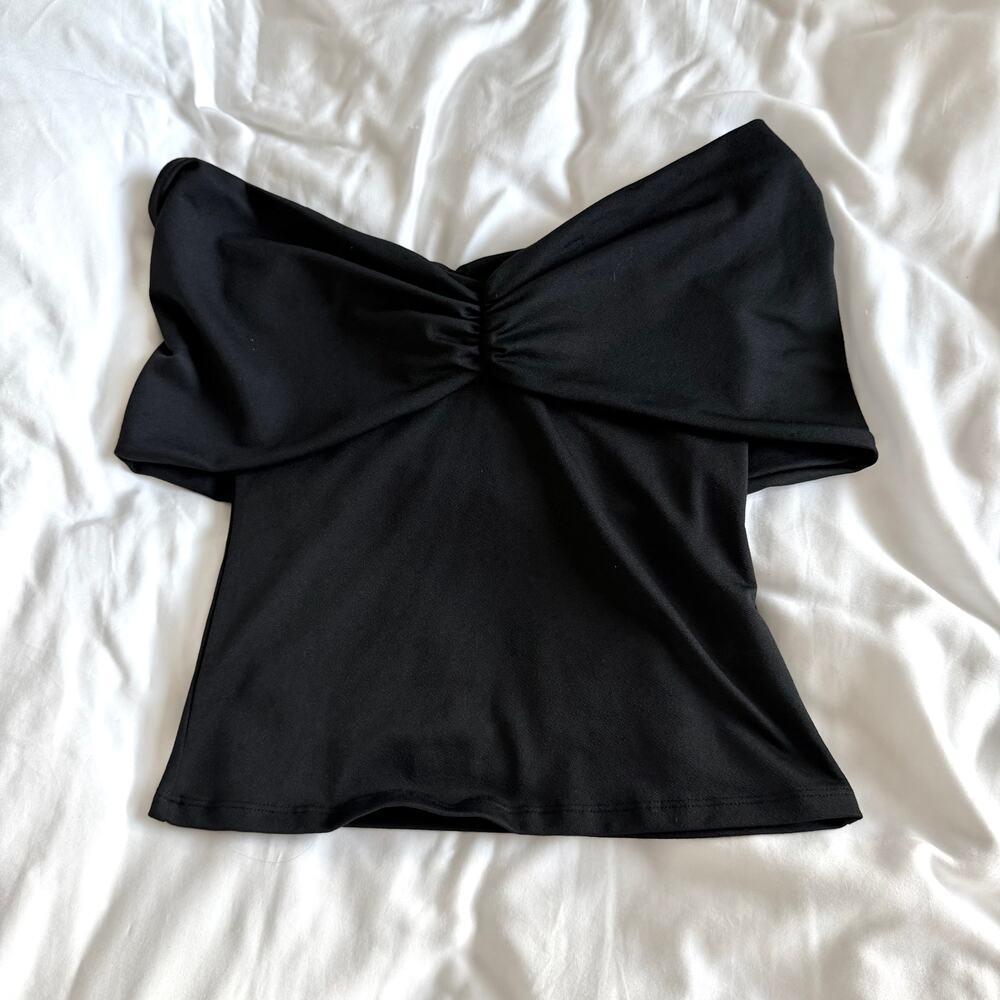 NA-KD Black Off Shoulder Top Womens Fitted Stretch Chic Size S